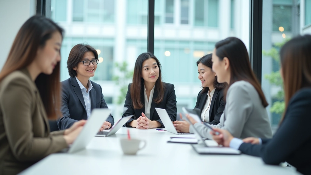 Professional team collaborating in modern meeting room